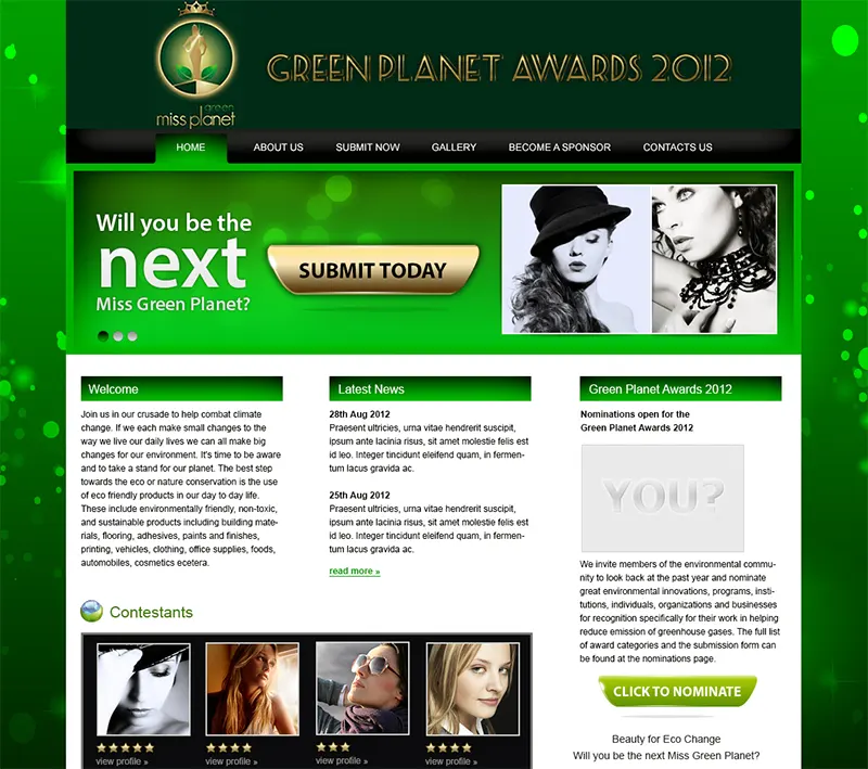 Website for eco-pageant and awards