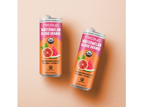 Front of pack design for line of sparkling organic health and hydration beverages. 3 flavors with fruit illustration, 12oz sleek can