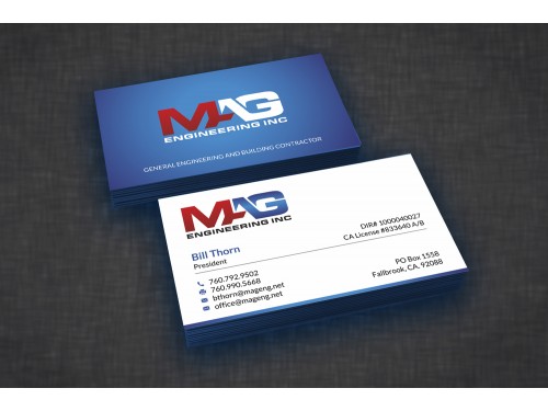 Business cards for MAG Engineering Inc